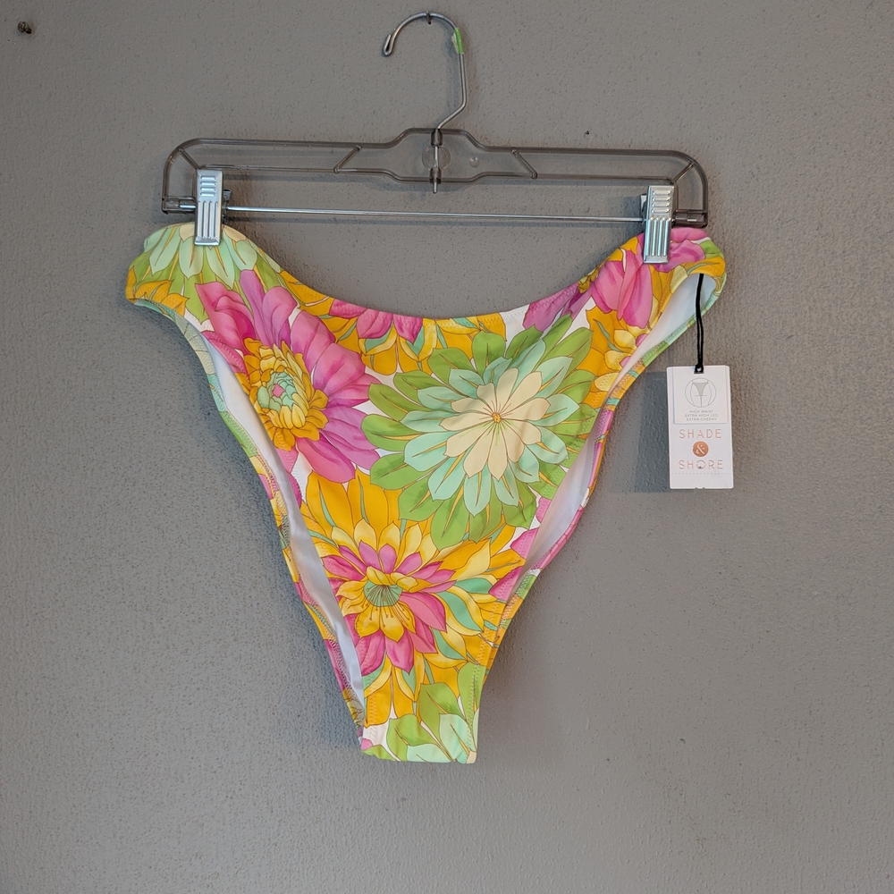 Shade & Shore Floral Bikini Bottom High Waisted Extra High Leg Extra Cheeky XL